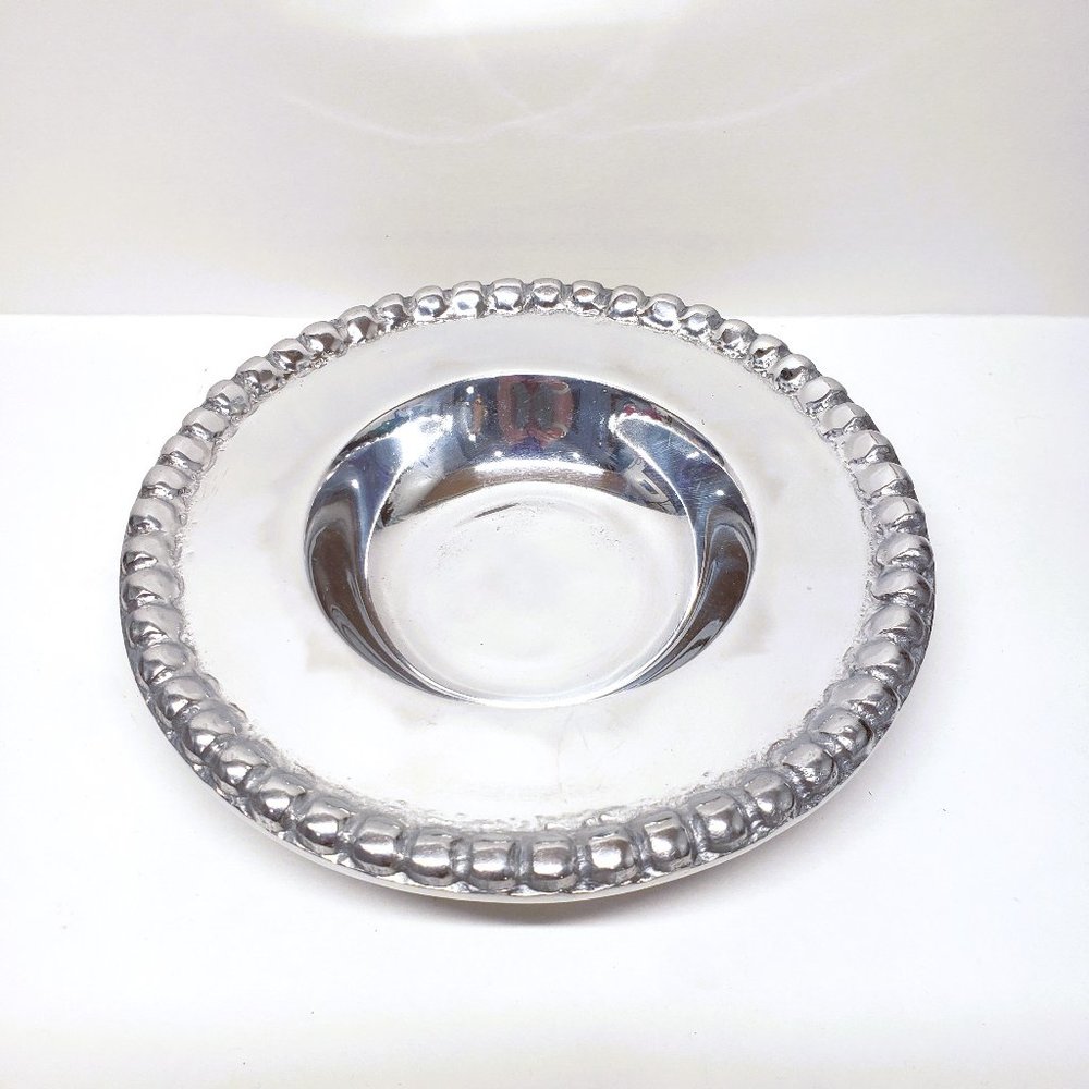 Cast Aluminum Candle Holder Wine Bottle Coaster Metal Beaded Edge Made in Mexico